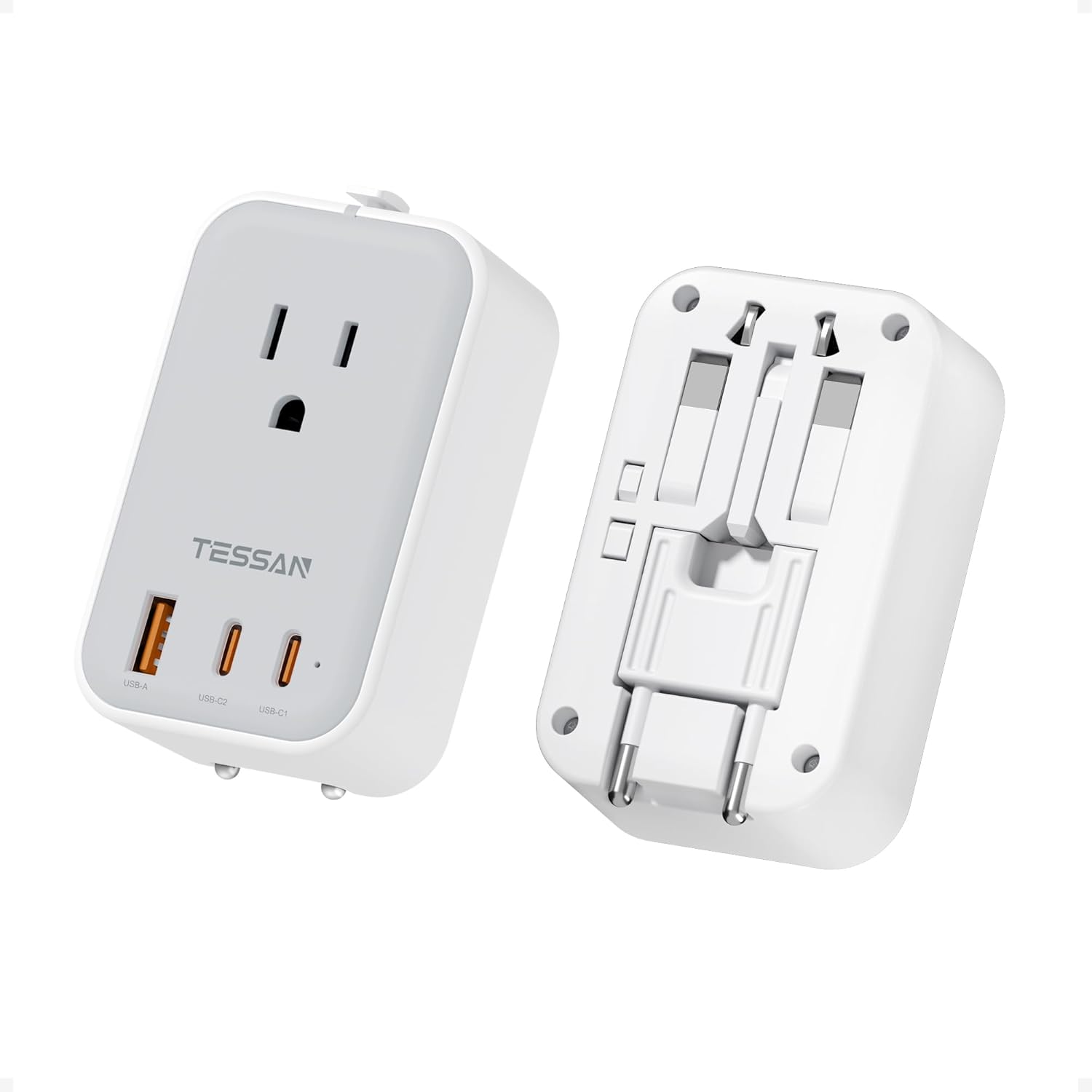 TESSAN Universal Travel Adapter PD 20W, Ultra Thin International Power Adapter 2 USB C 1 USB A, Worldwide Power Plug Adaptor for USA to European UK Italy Ireland New Zealand (Type C/G/A/I), Grey