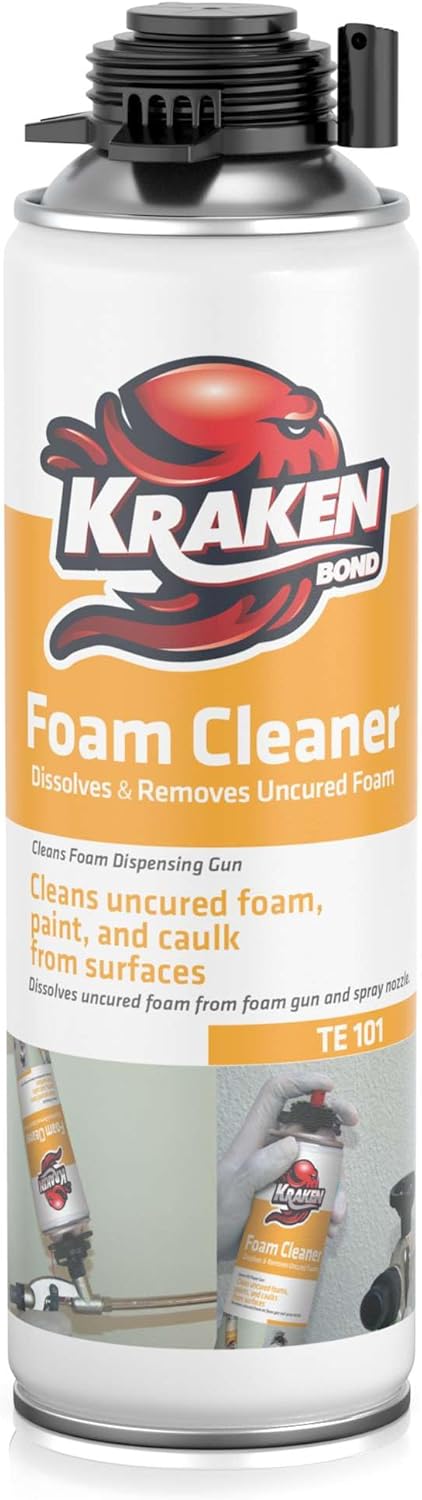 KRAKEN BOND Spray Foam Gun Cleaner - (1x12.3oz) Polyurethane Insulation Cleaner Spray, Dissolves Uncured Expanding Foam Cleaner Spray for Extended Tool Durability - 1 Pack
