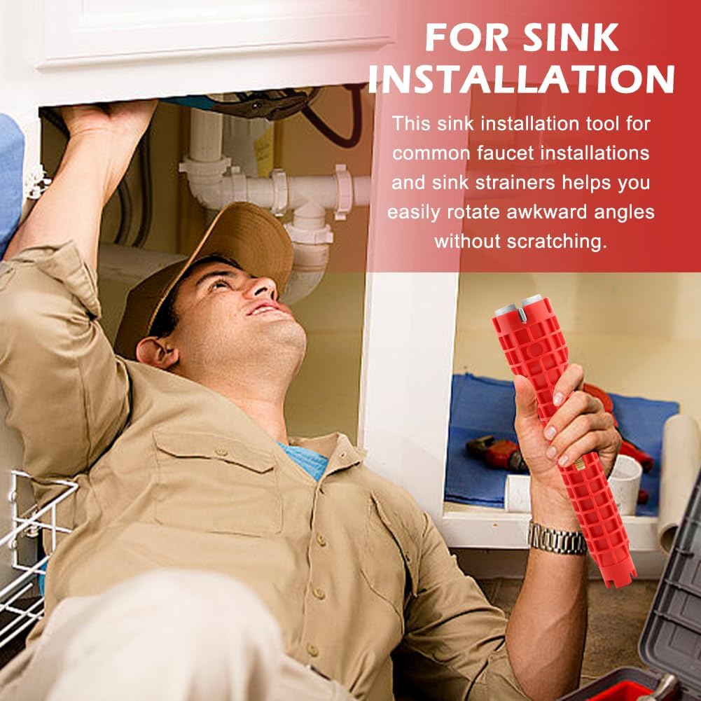 NINEFOX 14-in-1 Multi-functional Wrench Faucet & Sink Installer Plumbing Wrench (Red) - Image 5