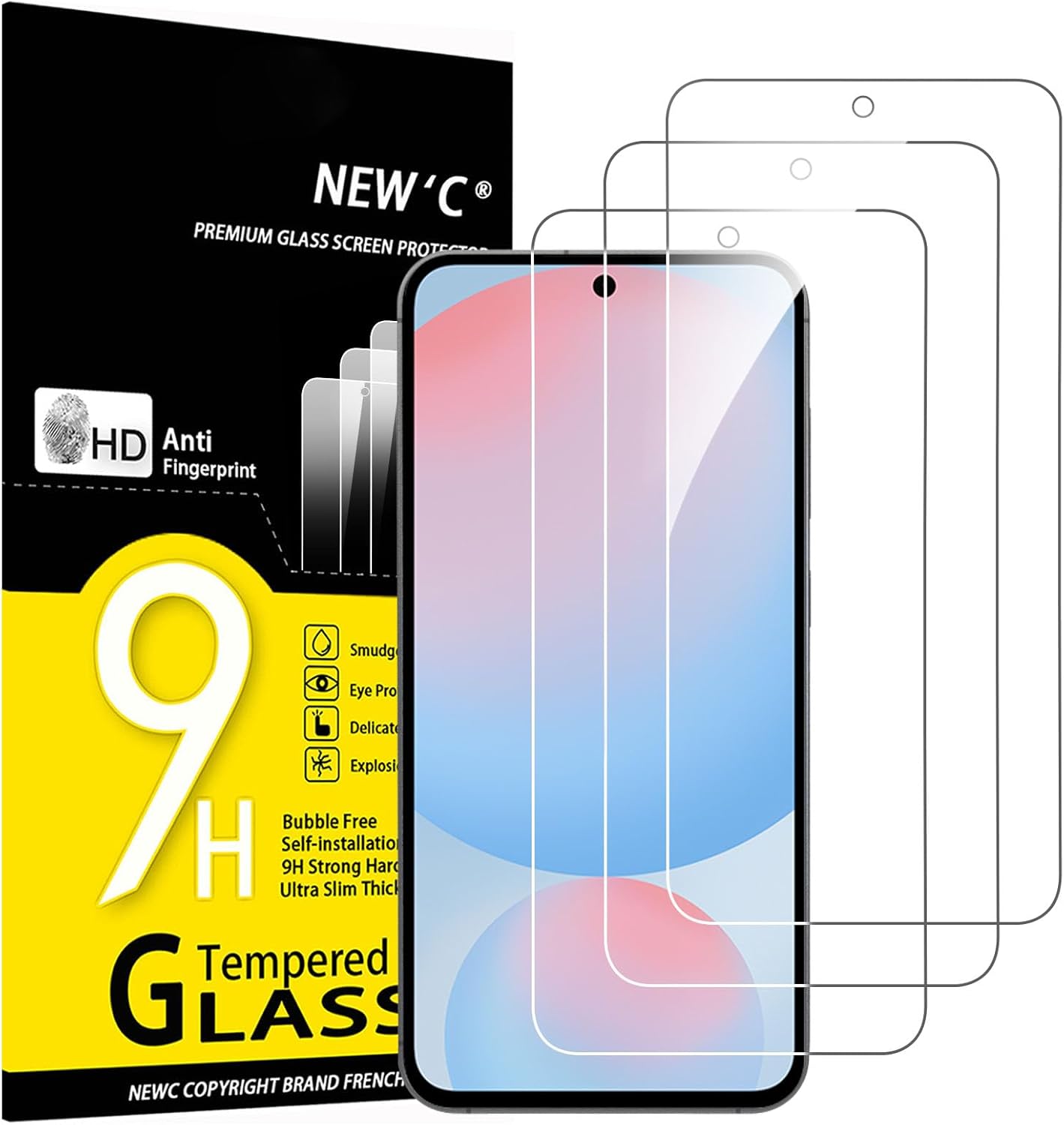 NEW'C 3 Pack Designed for Samsung Galaxy S25 FE Screen Protector,Tempered Glass,Case Friendly Scratch-proof, Bubble Free, Ultra Resistant