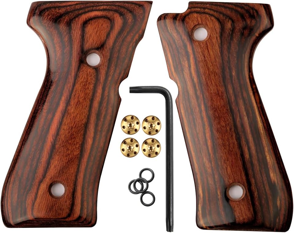 Cool Hand Grips for Beretta 92 FS, 92/96 Full Size, m9, 92a1, 92 INOX, High Polished Wood, Gold Screws Included, 1/4'' Thin