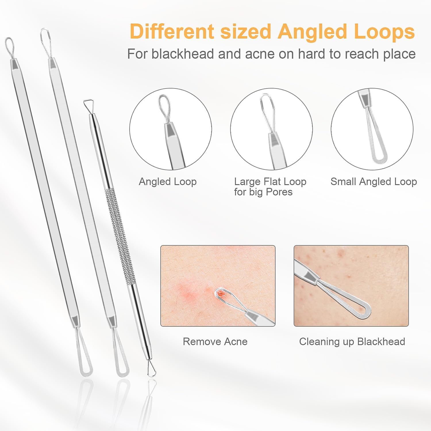 UUBAAR 9PCS Blackhead Remover Tools, Pimple Popper Tool Kit with 2 Tweezers, 304 Stainless Steel Comedone Extractor, 16 Precision Heads Face Nose Acne Zit Removal, Home Esthetician Use & Leather Case - Image 4