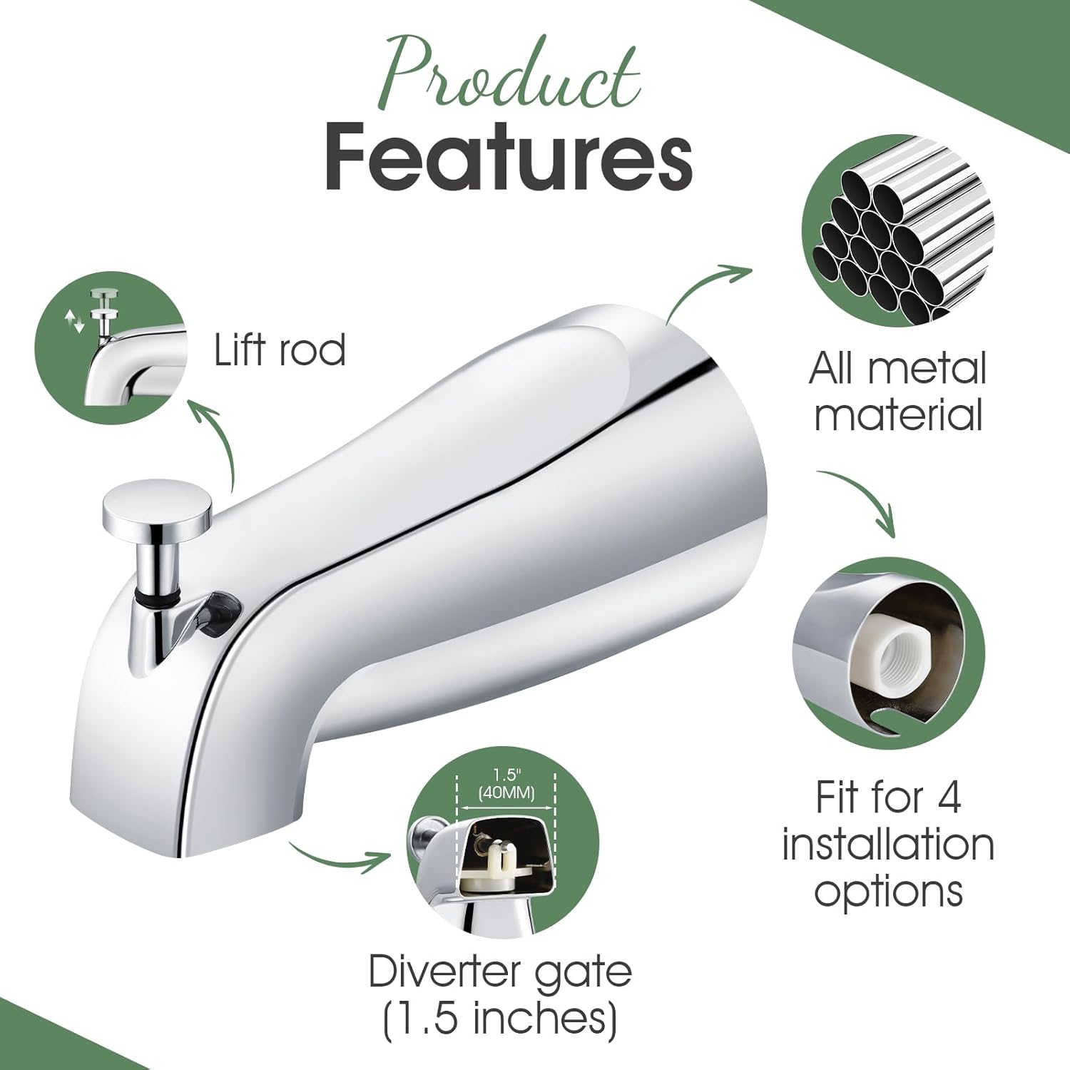 Bathtub Faucet Replacement with Diverter,Easy to Install Tub Spout for 1/2" Copper Pipe,1/2" IPS and 3/4" IPS with Install Tool - Image 5