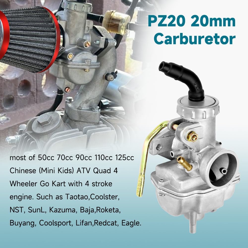 FVRITO PZ20 Carburetor Kit for Tao tao Coolster 125cc 110cc 90cc 70cc 50cc Kazuma Baja Chinese ATV Quad 4 Wheeler SunL NST Roketa Loncin Lifan XR80 CRF70 4 Stroke Go Kart Pit Dirt Bike Parts - Image 8