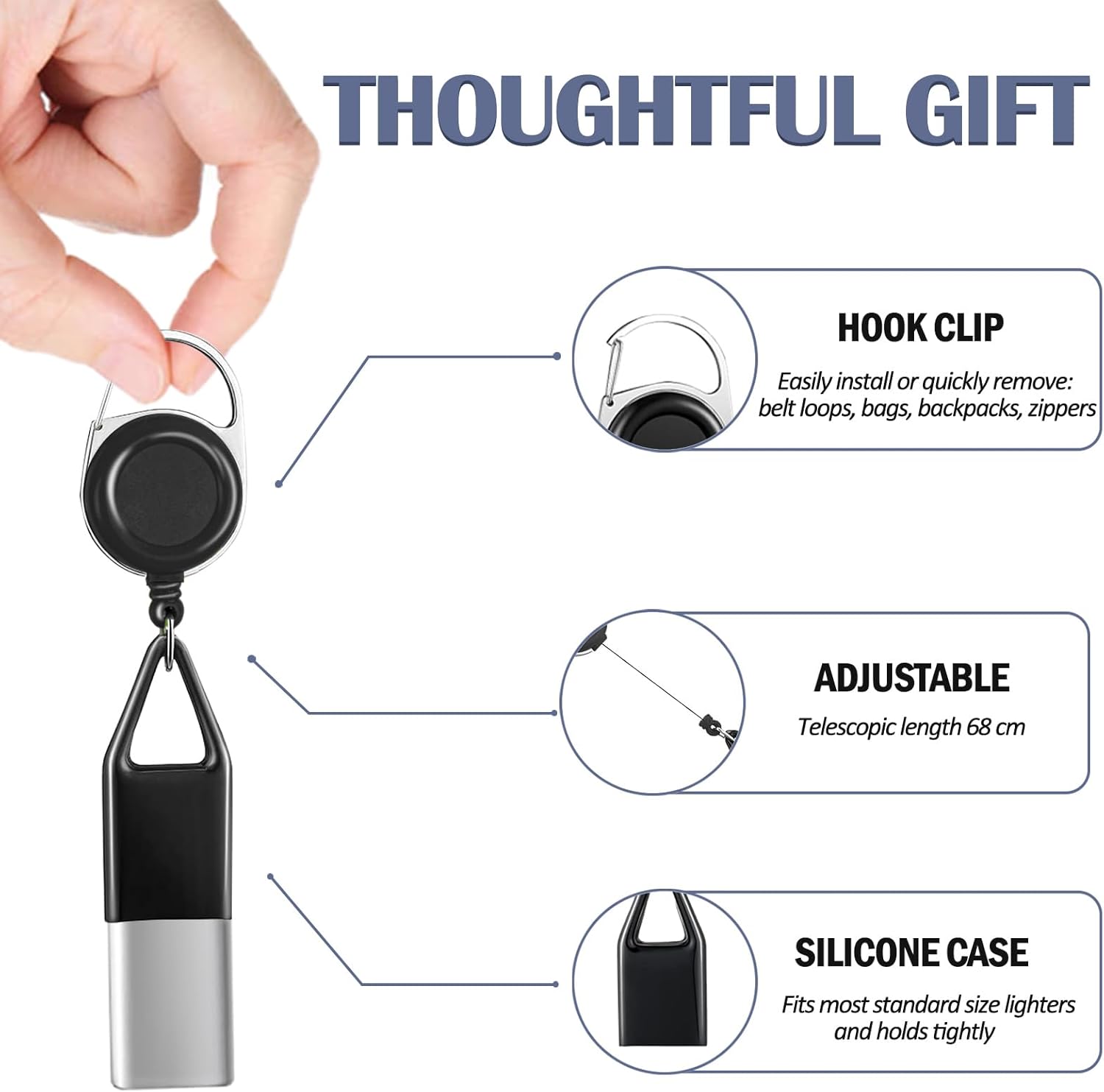6 Pcs Retractable Lighter Leash, Keychain Lighter Holder with Clip Classic Lighters Cover Single Clip for Convenience Multicolor Lighters Strap (6) - Image 3