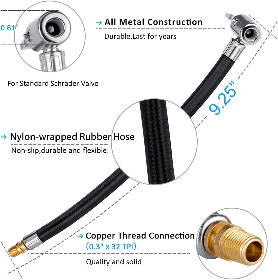 LUMITECO Locking Tire Chuck with Rubber Hose and Standard Tire Valve Fine Thread, Tire Inflator Pump Hose Adapter for Twist On Convert to Lock On Connection - Image 4