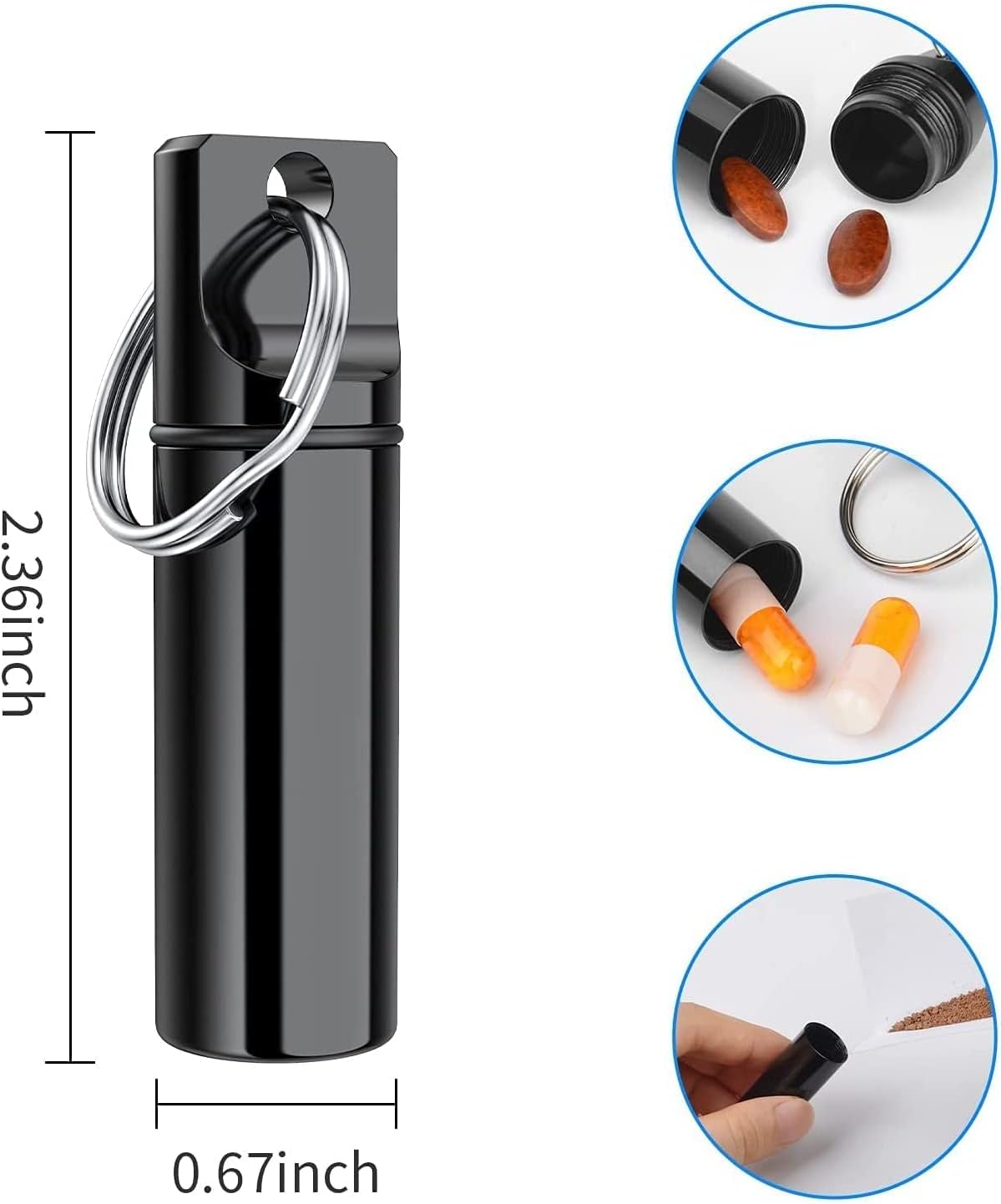 Small Pocket Pill Box Keychain, Aluminium Alloy Portable Mini Pill Organizer Case Container for Purse, Waterproof Metal Pill Holder Medicine Bottle for Outdoor Camping Travel (Grey) - Image 3
