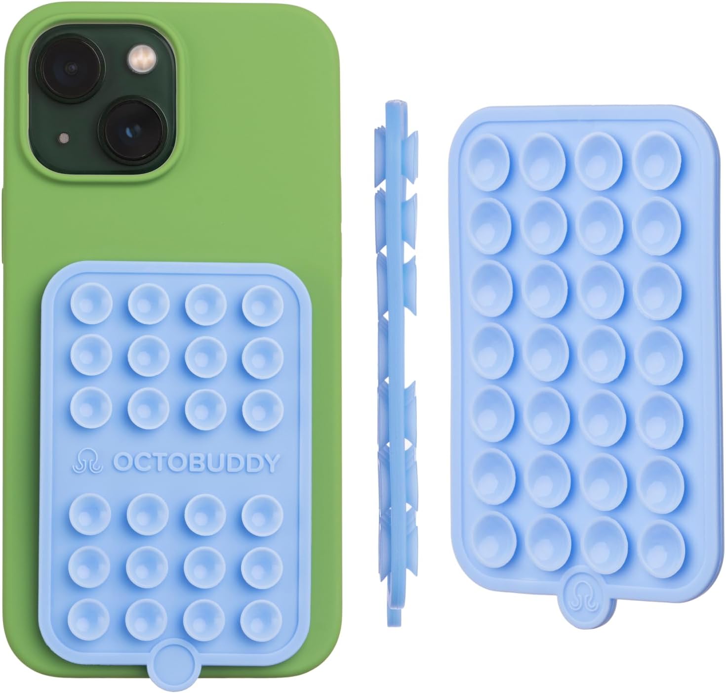 OCTOBUDDY Double - Silicone Double-Sided Suction Phone Case Detachable Mount - Hands-Free, Strong Grip Holder for Selfies & Videos - iPhone & Android Compatible - 2.5″ x 3.75″, Baby Blue Jay