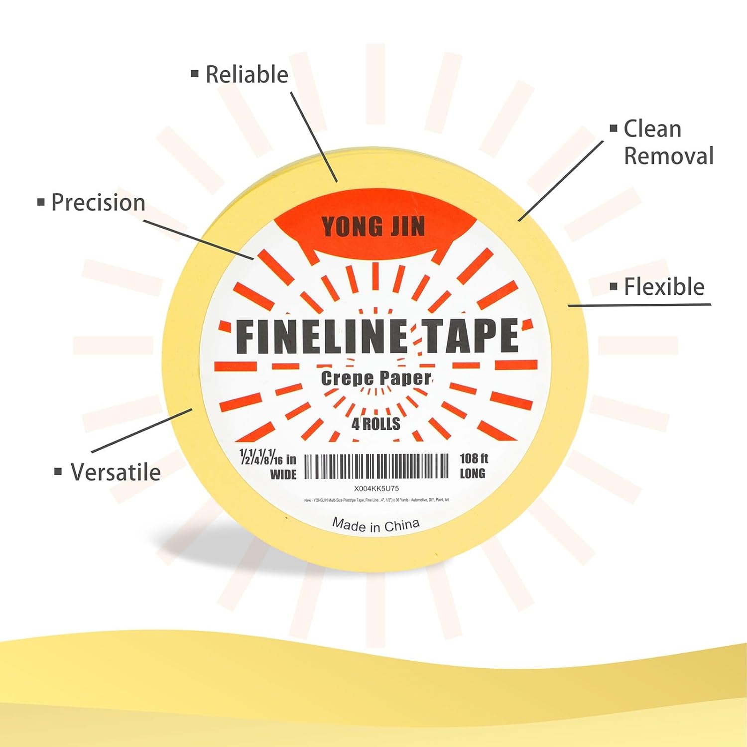 YONGJIN Multi-Size Pinstripe Tape, Fine Line Masking Tape Set for Automotive, DIY, Paint, Art (1/16", 1/8", 1/4", 1/2") - Image 5