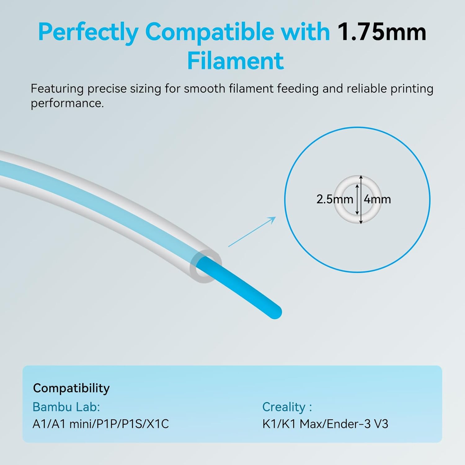 Ultra-Clear PTFE Tube for 1.75mm filament with Cutter for Extruder,2.5mm IDx4mm OD Length 2M Bowden Tube Compatible with Bambu Lab A1/A1 mini/P1P/P1S/X1C and K1/K1 Max/Ender 3 V3 (Transparent) - Image 6