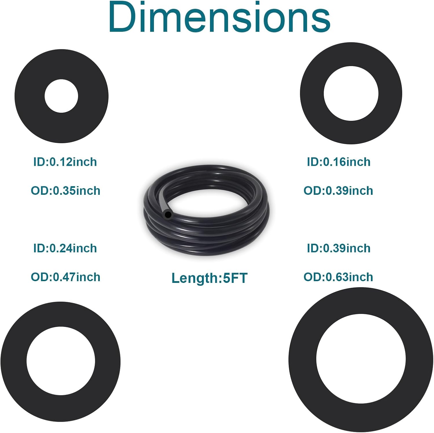 4PCS Vacuum Hose Automotive, 5 FT 1/8 5/32 1/4 3/8 Inch ID Vacuum Line, 130PSI Max Pressure Vacuum Lines Automotive, Silicone Vacuum Line - Image 2
