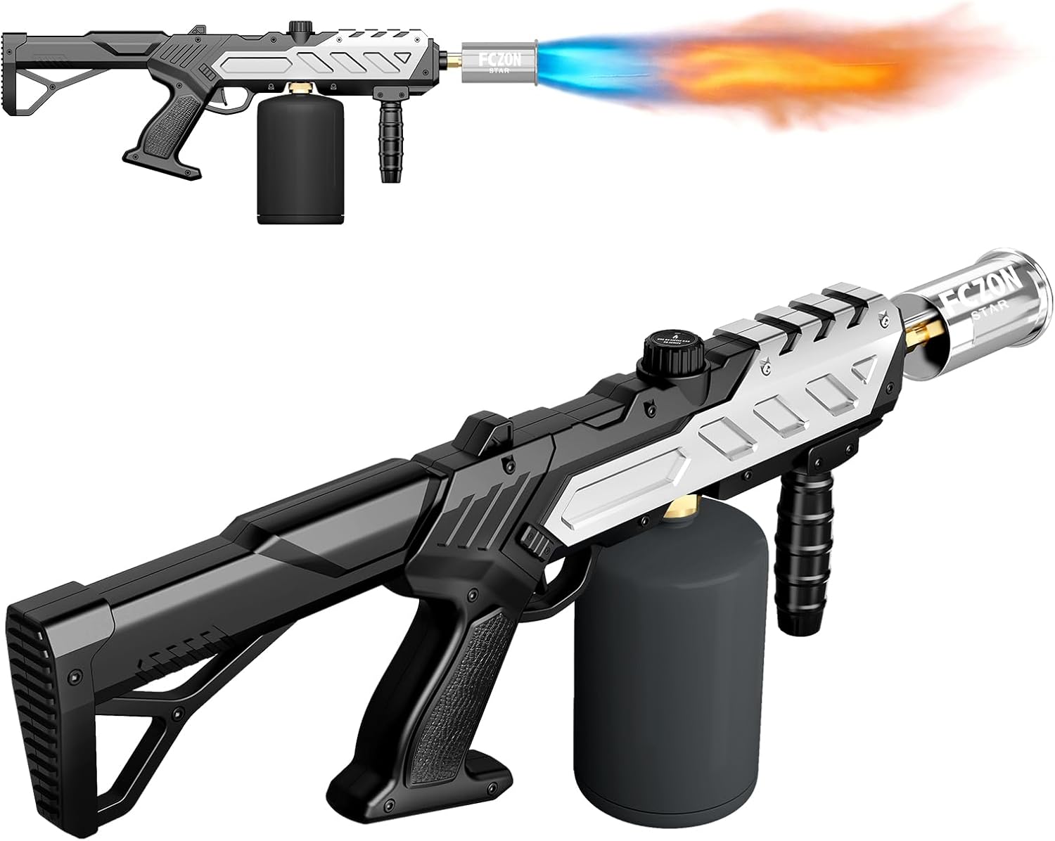 FCZON Flame Thrower Gun, Detachable Cooking Propane Torch Gun with Adjustable Flame, Powerful Blow Torch for BBQ, Searing Steak, Welding, Camping((Propane Tank Not Included)