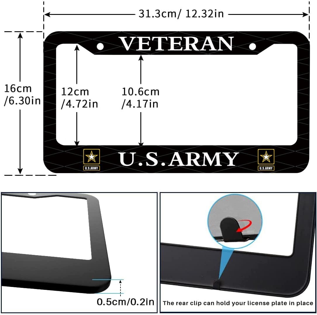 Veteran US Army Design License Plate Frame Army Decorative Stainless Steel Car License Plate Cover for Men Women Boys Girls Fans 12 X 6 Inch - Image 3