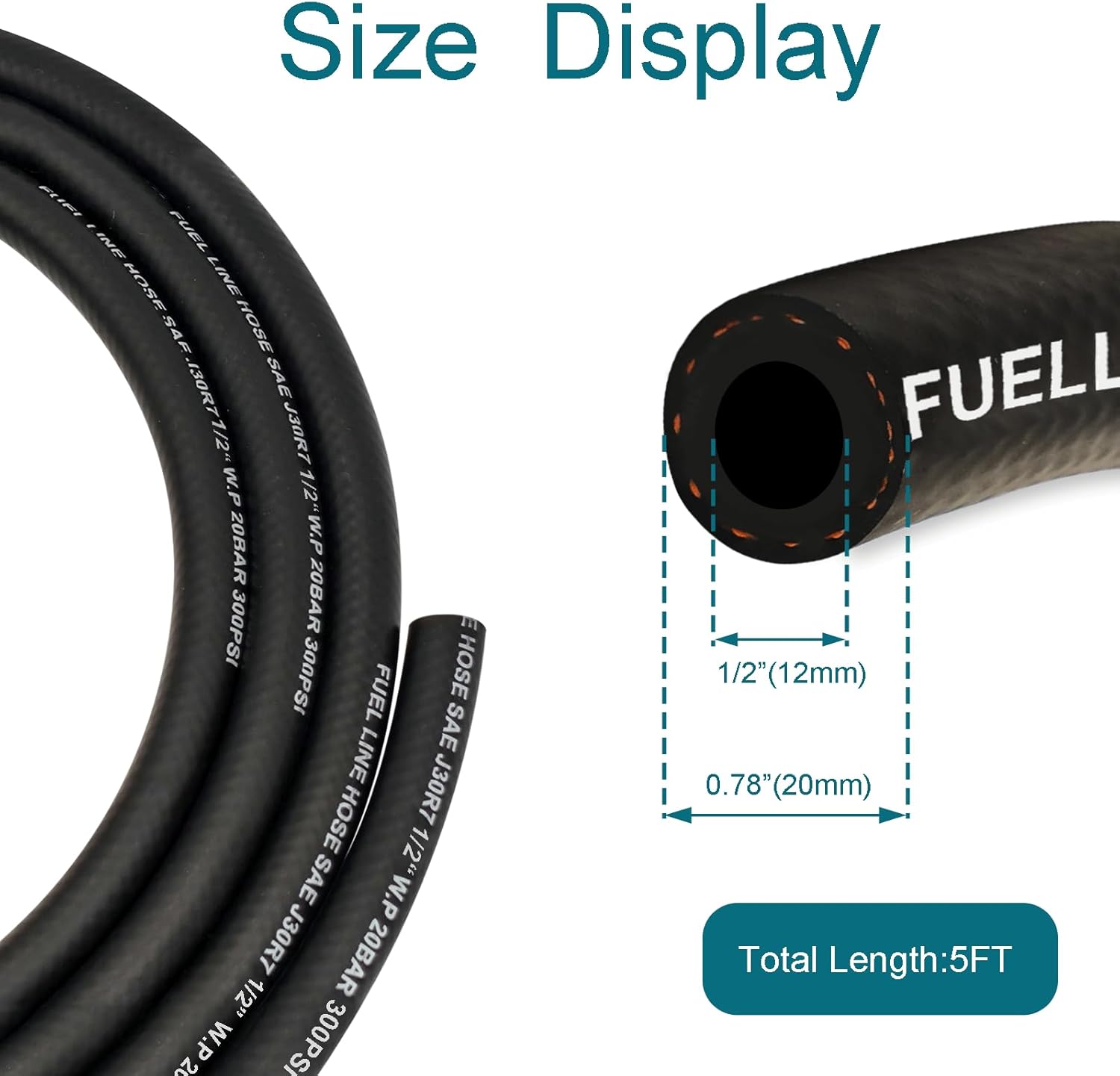 Fuel Line 1/2 Inch ID, Fuel Hose 5FT, J30R7 Fuel Line Hose NBR. - Image 2