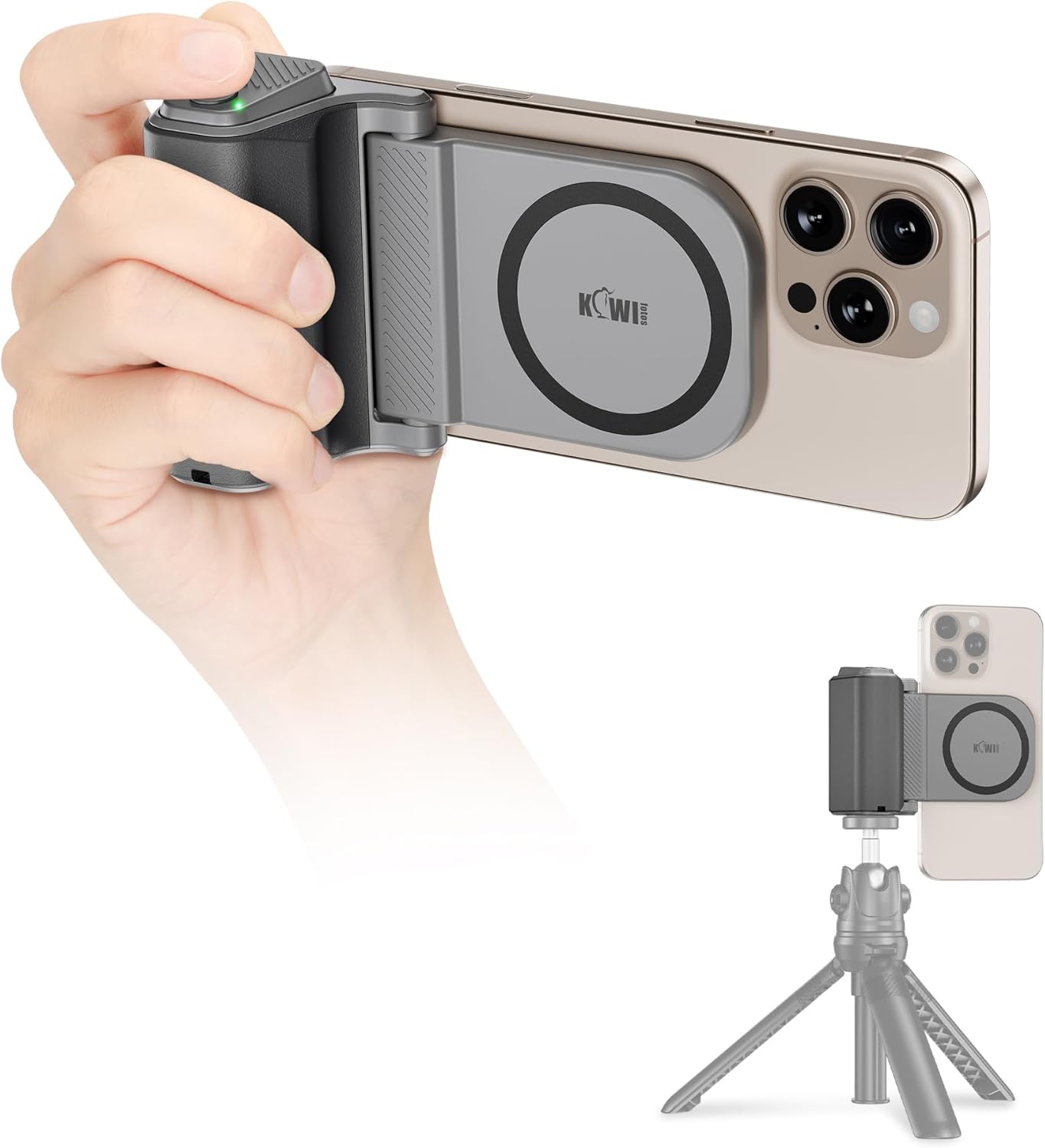 KIWIFOTOS for iPhone Magsafe Camera Grip Magnetic Phone Handle with Bluetooth Remote for iPhone 17 16 Pro Max Samsung Smartphone Vlog Video Shooting(Tripod NOT Included)