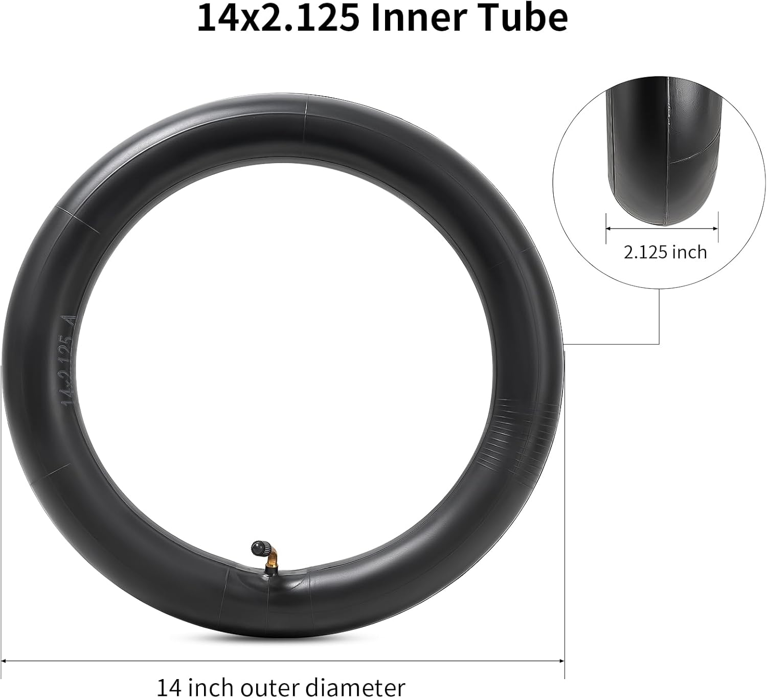 Heavy-Duty 14x2.125 Scooter Tubes Thicker 40% 14 Inch Inner Tube with CR202 Angled Valve Stem Compatible with Most 14x1.90 14x1.95 14x2.0 14x2.10 14x2.125 Electric Bicycle E-Bike Tire Tube, 1 Pack - Image 2