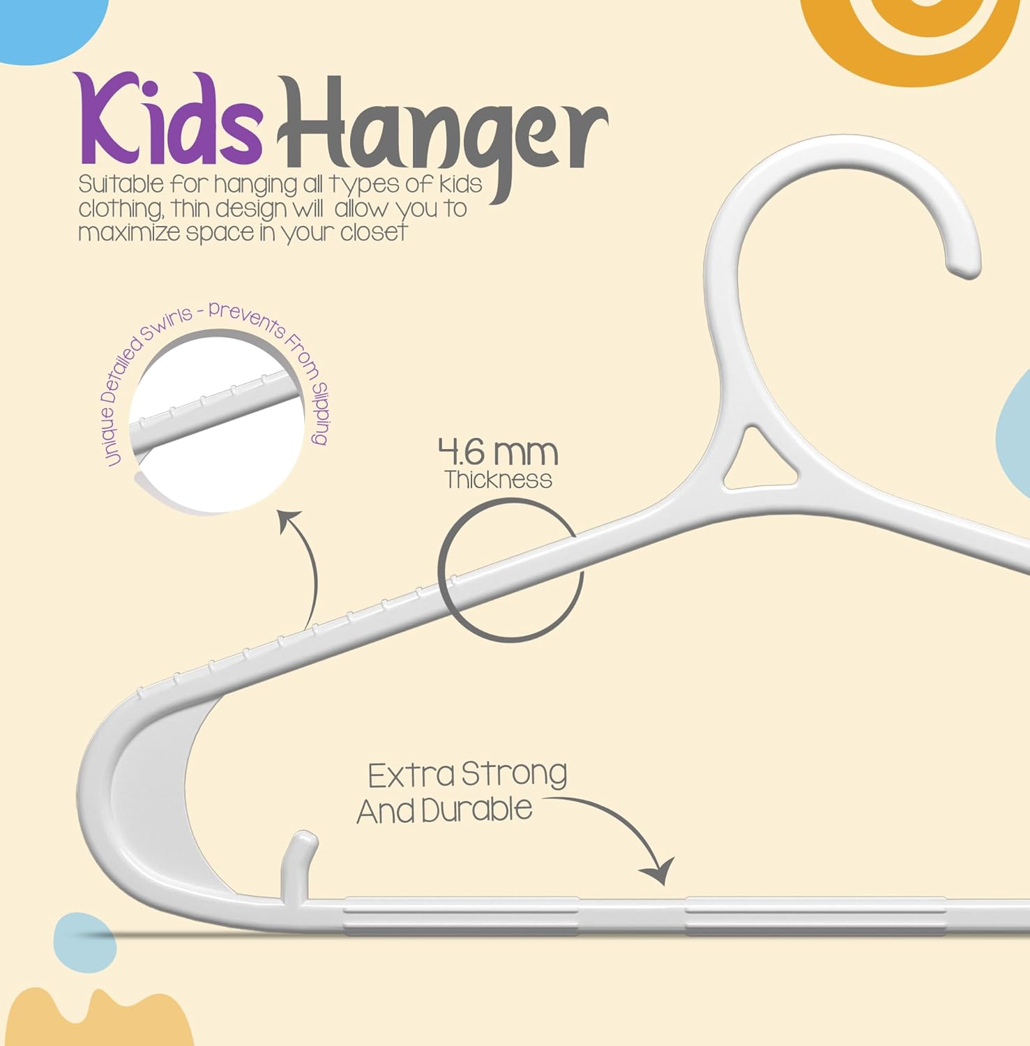 Utopia Home Kids Hangers 20 Pack - 11 Inch Plastic Baby Hangers for Closet - Childrens Hanger for Clothes & Infant Hanger for Closet - Non-Slip Shoulder Grooves, Strap Hooks & Pants Bar (White) - Image 4
