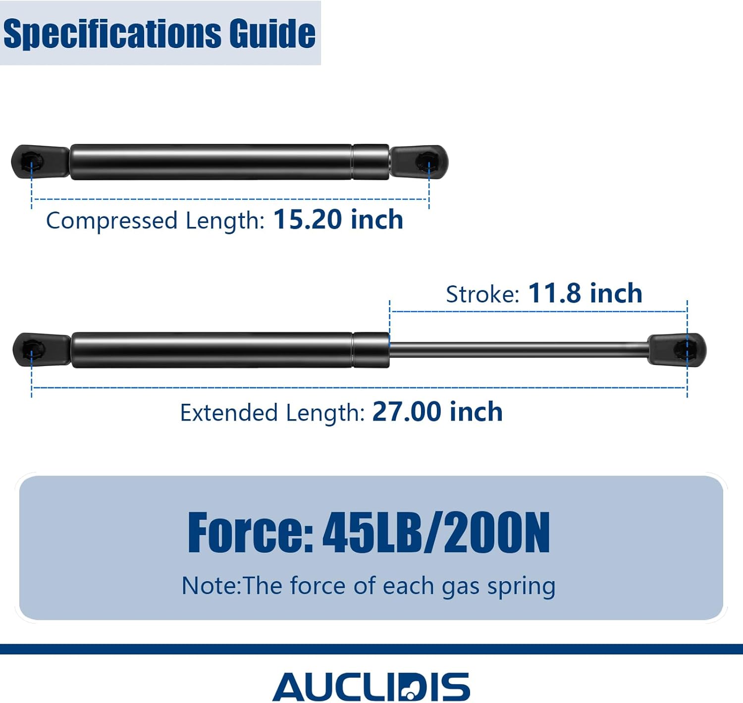 st270edi-45 27 Inch 45lb 200N Gas Struts Spring Shocks Lift Supports for Tonneau Cover Shell Pickup Bed Truck Undercover Top Topper Replacement Parts, ST270P45EZ10, st270edi2-45, Set of 2 by AUCLIDIS - Image 2