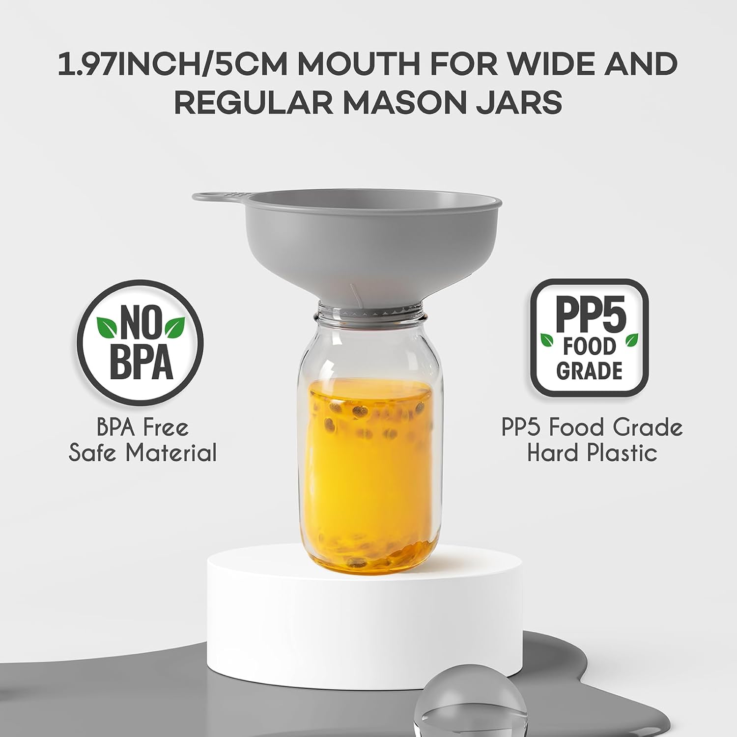 Pisol Wide Mouth Versatile Funnel, Canning Funnels for Kitchen Use, Food Grade Plastic Cooking Funnel Set with 4 Size Spouts and 2 Strainers for Filling Different Bottles and Bags, Grey - Image 3