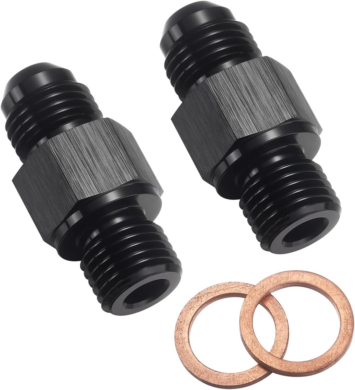 6AN Male Flare to 1/4 NPSM Transmission Cooler Adapter Fitting Aluminum Black Fits TH350 TH400 4L60E 700R4 200-4R TR6060 AOD 4R100 4R70W C5, Pack of 2
