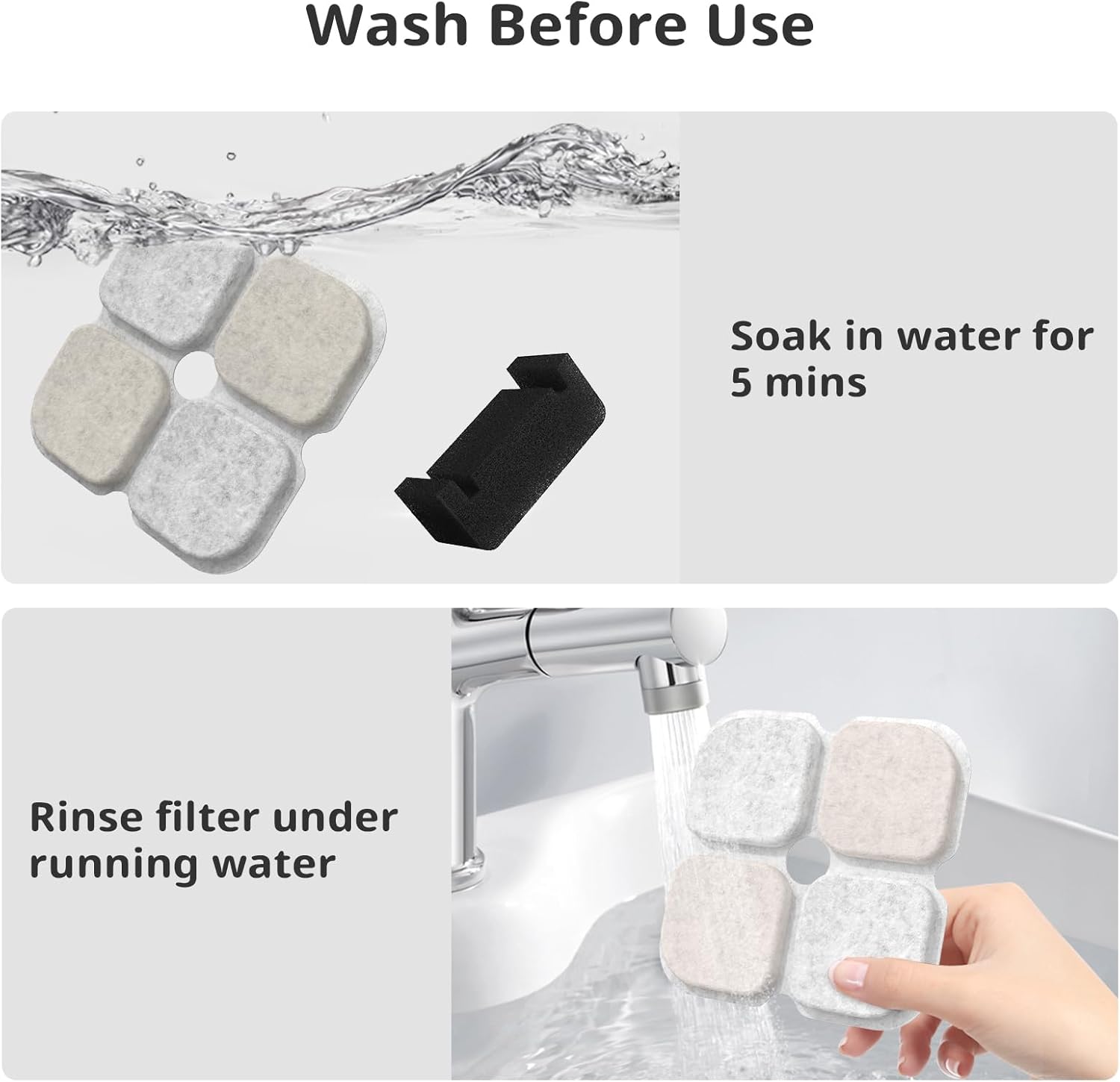 Cat Pet Water Fountain Filters, 6 Pack Replacement Filters Fit for 101oz/3L Crystal Cat Fountain, Triple Filtration System (6 Filters+6 Sponges) - Image 6