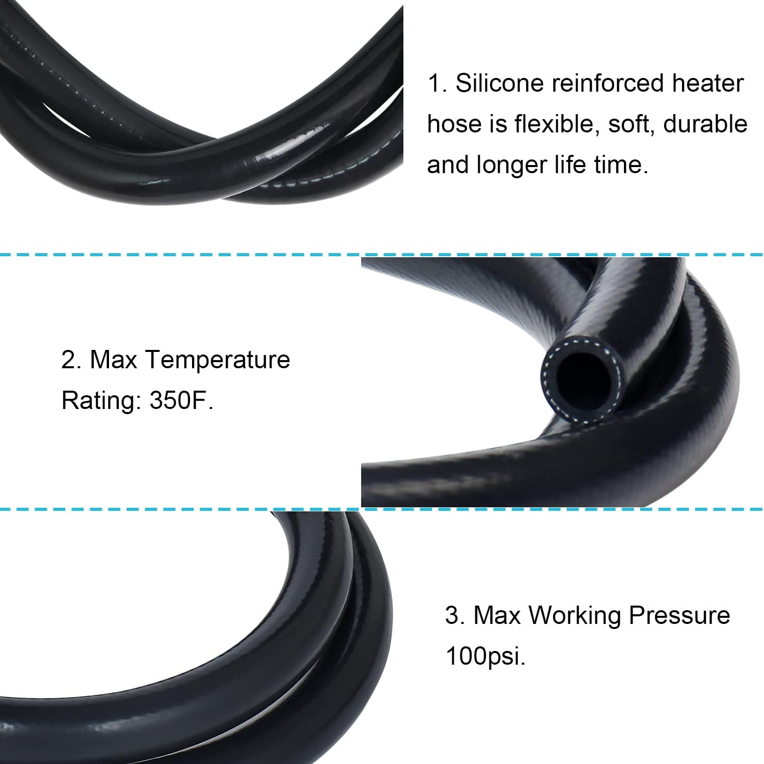 KDP 1/4"X5FT(ID:6MM) 1.5 M Silicone Heater Hose Coolant Radiator Vacuum Line, 1ply Reinforced 4MM Thick, Max Temperature Rating 350F Work Pressure 100 psi+ Mutiple Use for Air and Water - Image 3