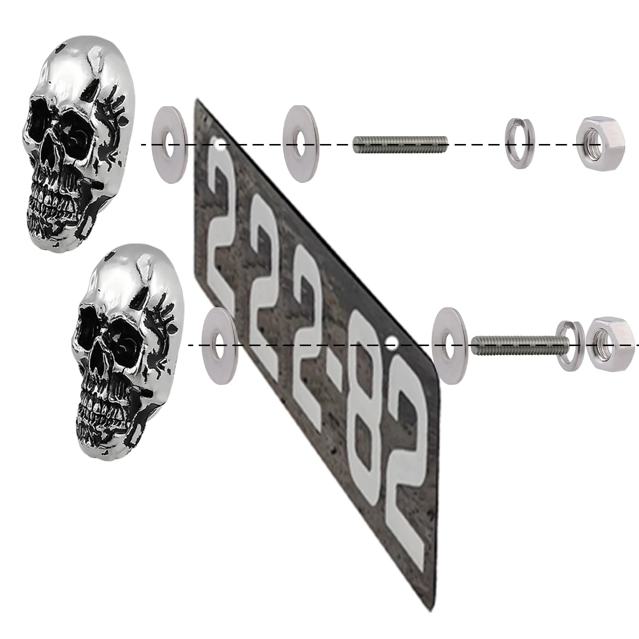 Skull License Plate Screw Fasteners Decorative Cool Funny License Plate Bolts License Plate Frame Kit 4 Pcs Aluminum Alloy Universal Fit Most Cars Truck Motorcycle Vehicle Silver - Image 5