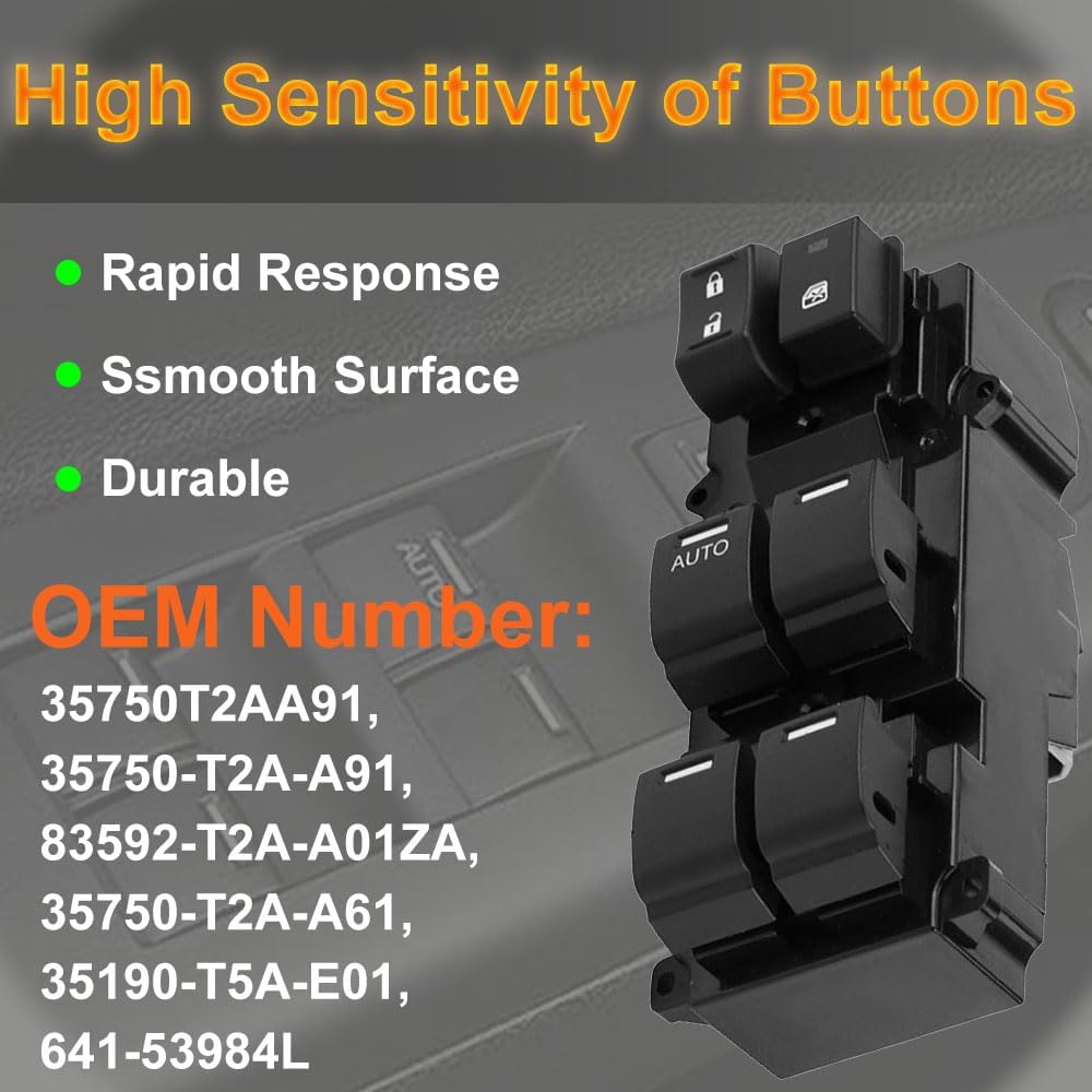 Front Left Driver Side Master Window Switch Replacement for Honda Accord Sport 2013-2017 Replace OE 35750T2AA91 | Fit for 2013-2017 Accord Sport 35750-T2A-A91 Power Window Master Switch Buttons - Image 5