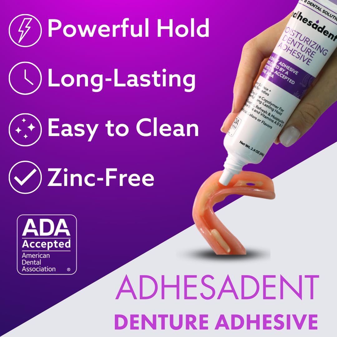 Dr. B Dental Solutions Adhesadent Moisturizing Denture Adhesive - Secure Denture Glue with Strong Grip & Natural Taste - Zinc-Free Dental Adhesive for Dentures, Overdentures - 2.4 oz - Image 5
