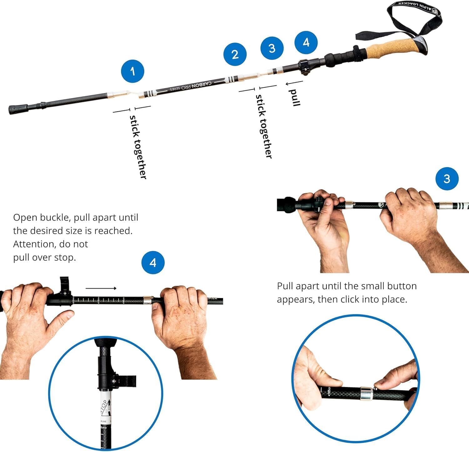 ALPIN LOACKER Collapsible Trekking Poles for Hiking I Carbon or Aluminum Hiking Poles Ultra Lightweight I Adjustable Trekking Poles for Women and Men with Cork Grip - Image 7