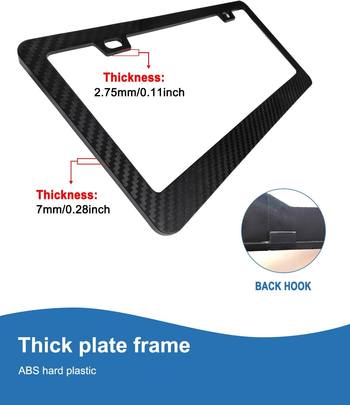 Carbon Fiber License Plate Frames- Black Plastic Car Tag Holder, 2 Pack 2 Hole Front Rear Bracket with Screw Caps and Car Door Handle Stickers - Image 3