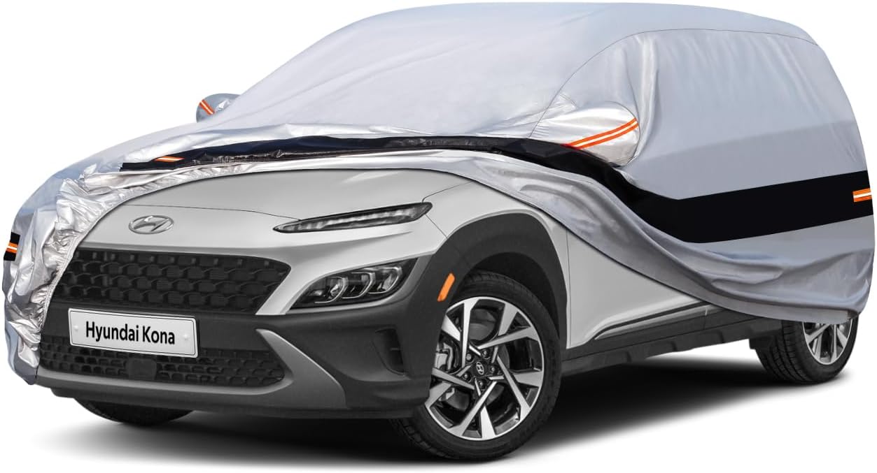 10 Layers Car Cover Waterproof All Weather for Compact SUV,100% Waterproof Outdoor Car Covers Rain Snow UV Dust Protection. Custom Fit forAudi Q2, Hyundai Kona, Kia Soul, Mazda CX-3,etc