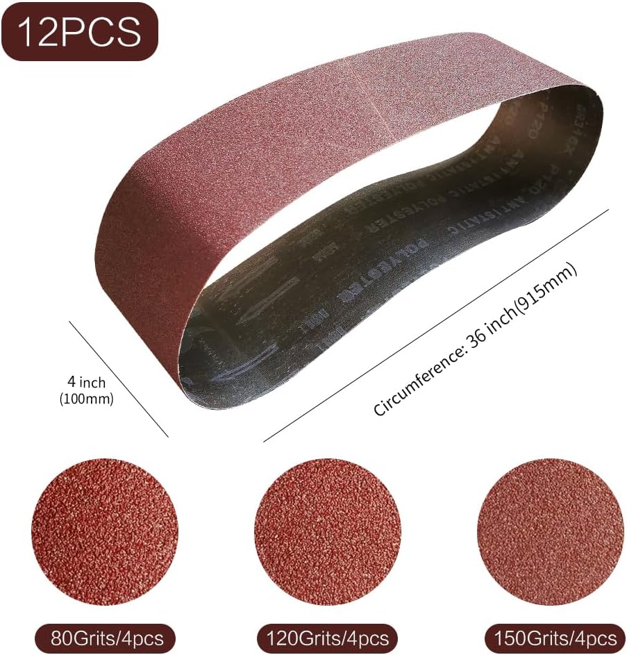4x36 4 x 36 inch Sanding Belt Pack 4-Inch x 36-Inch,12 Pcs(4 Each of 80 120 150 Grits) Aluminum Oxide for Sander - Image 2
