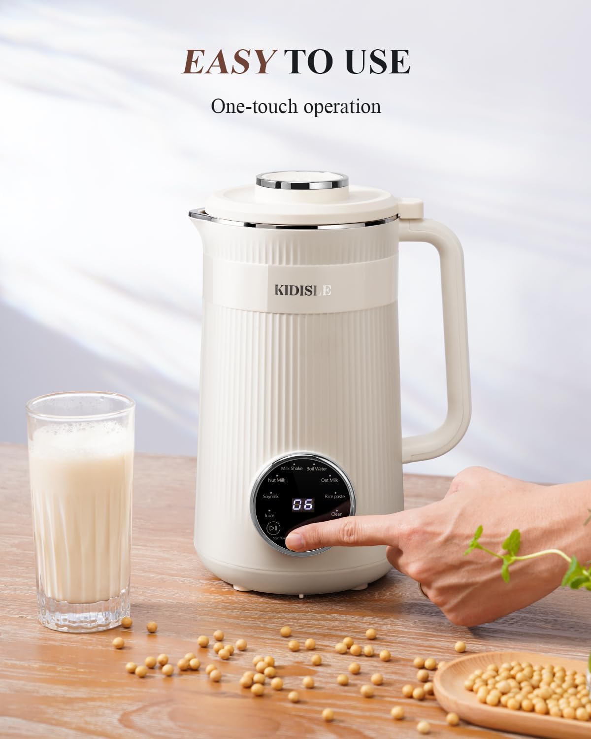 KIDISLE 8 in 1 Nut Milk Maker Blender, 32oz Homemade Soy, Almond, Oat, Coconut, Plant Based and Non Dairy Beverages, Automatic Soybean Machine With Delay Start/Keep Warm/Boil Water, Cream - Image 4
