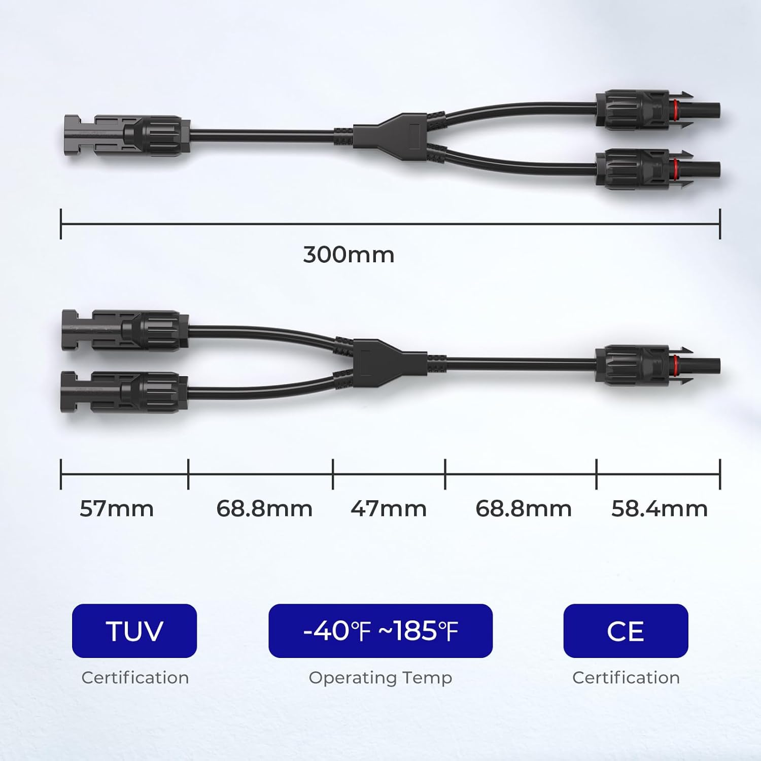 Renogy Solar Connectors Parallel Y Branch,MMF+FFM 1 Pair Solar Panel Wire for Solar Panel,Premium PC Material,Weatherproof and Durability - Image 3