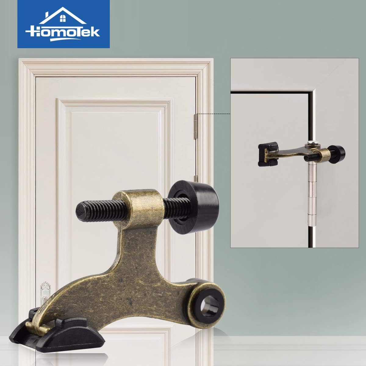 HOMOTEK 6 Pack Hinge Pin Antique Brass Door Stopper, Adjustable Deluxe Heavy Duty Door Stopper 2-1/2"x1-3/4”, with Black Rubber Bumper Tips - Image 6