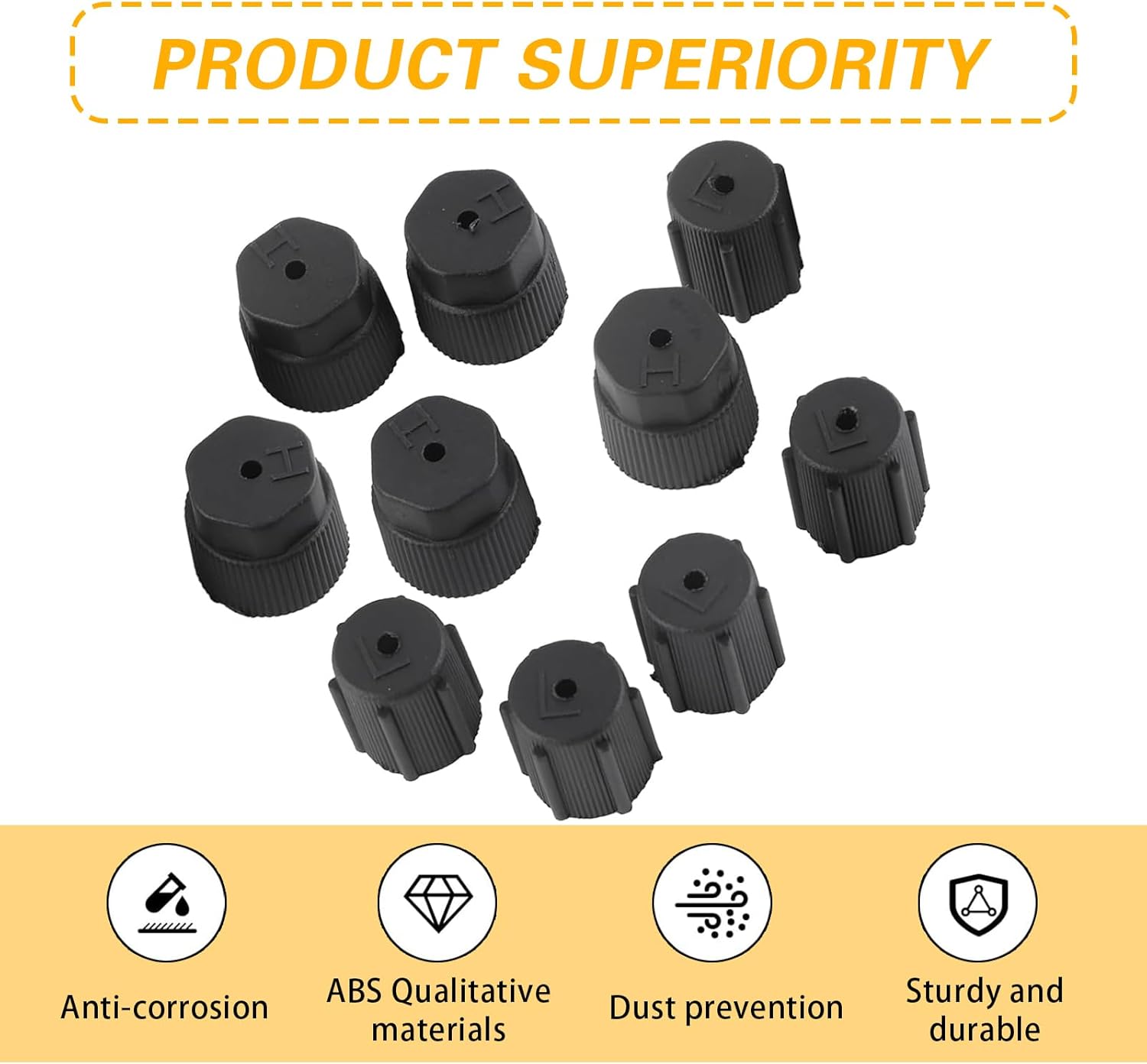 10 PCS Car A/C Valve Core Caps, R134a A/C High & Low Pressure Port Caps, R134a A/C Repair System Charging Port Caps, Leakproof Car A/C System Seal Caps, Universal A/C Service Repair Accessories - Image 3