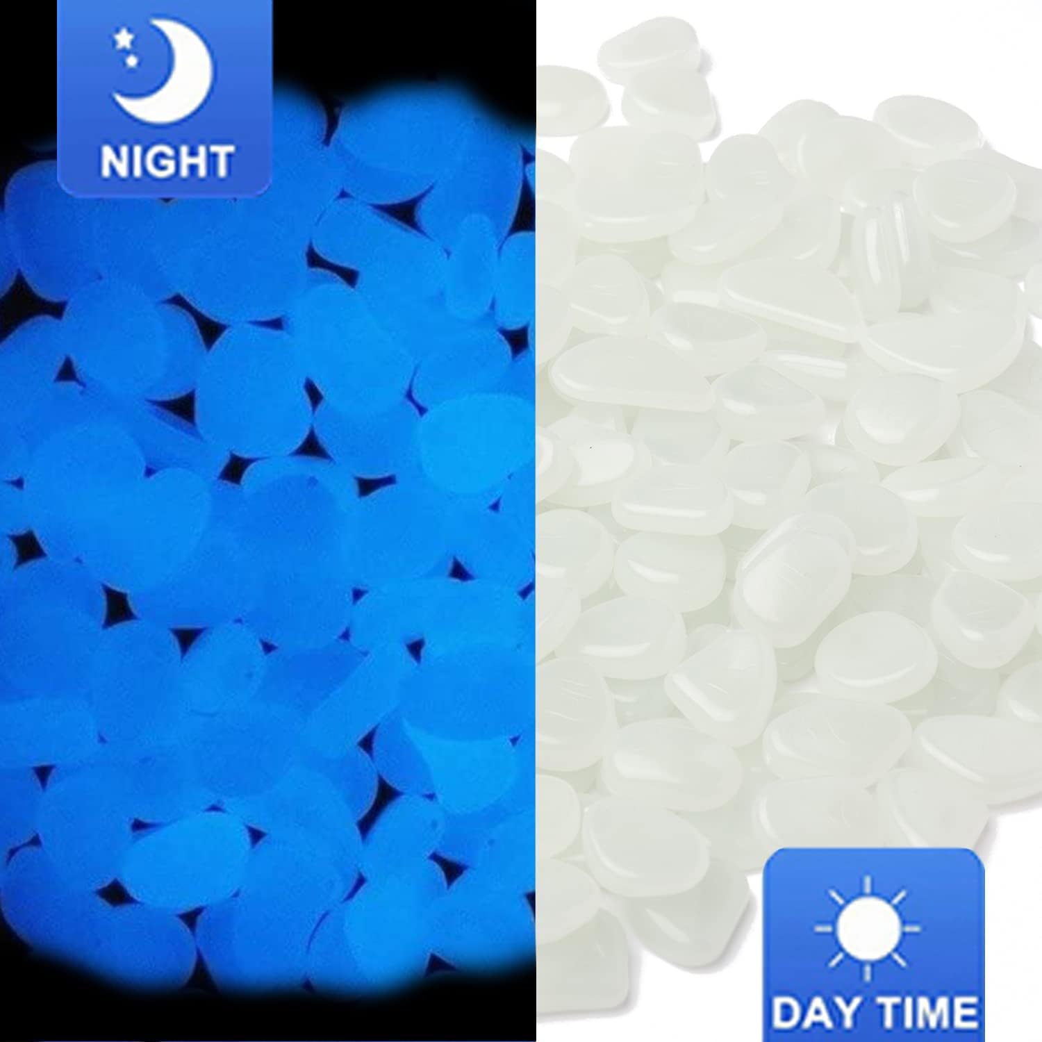 Oubest Glow in The Dark Pebbles/Glow Stones/Glowing Rocks Blue Decor for Garden/Fish Tank/Aquarium/Walkway/Driveway/Plant Pots/Bonsai (100, White) - Image 3