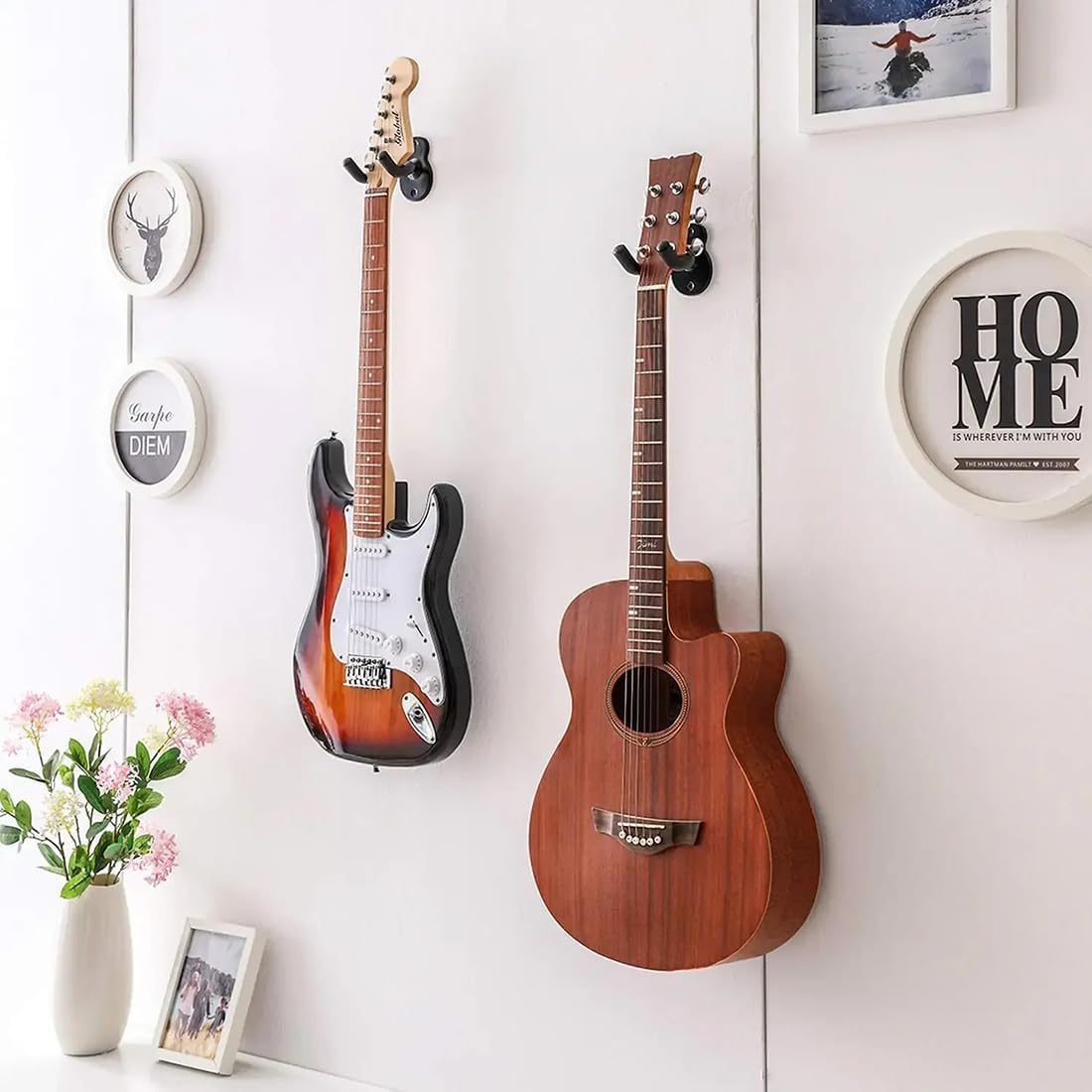 Guitar Wall Hanger Stands Ukulele Wall Mount Violin Hook Keep Holder Display Rack Bracket for Most Guitar Bass Accessories Easy to Install 2 Pack - Image 2