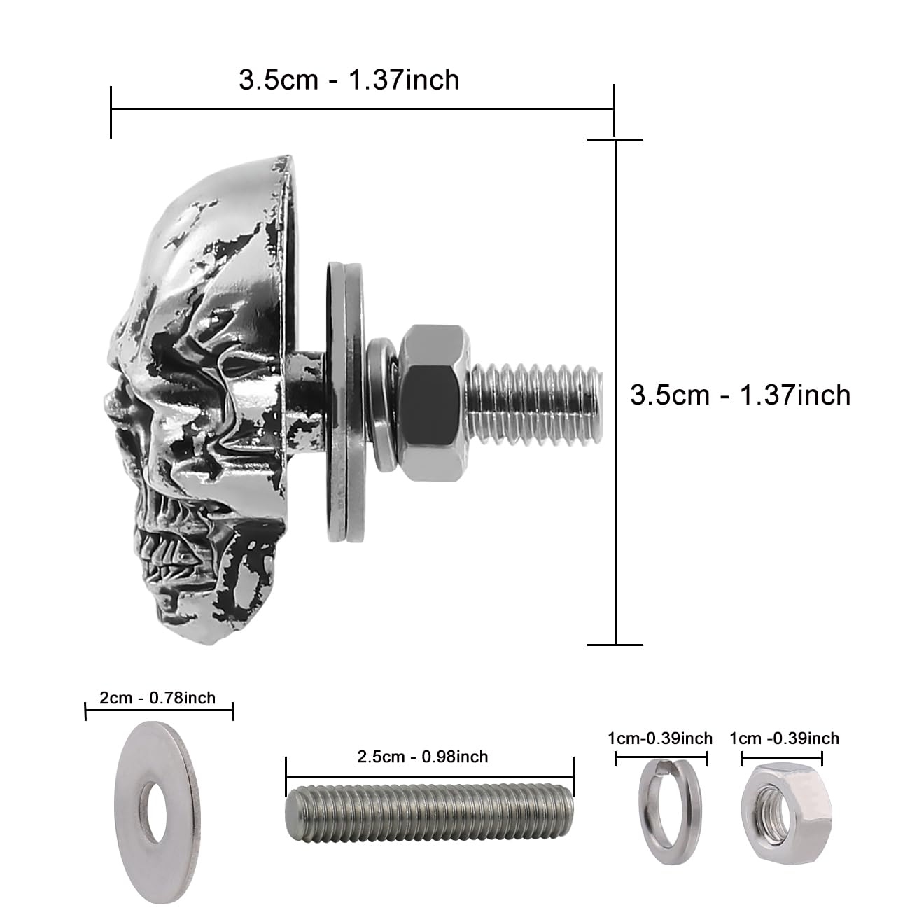 Skull License Plate Screw Fasteners Decorative Cool Funny License Plate Bolts License Plate Frame Kit 4 Pcs Aluminum Alloy Universal Fit Most Cars Truck Motorcycle Vehicle Silver - Image 4