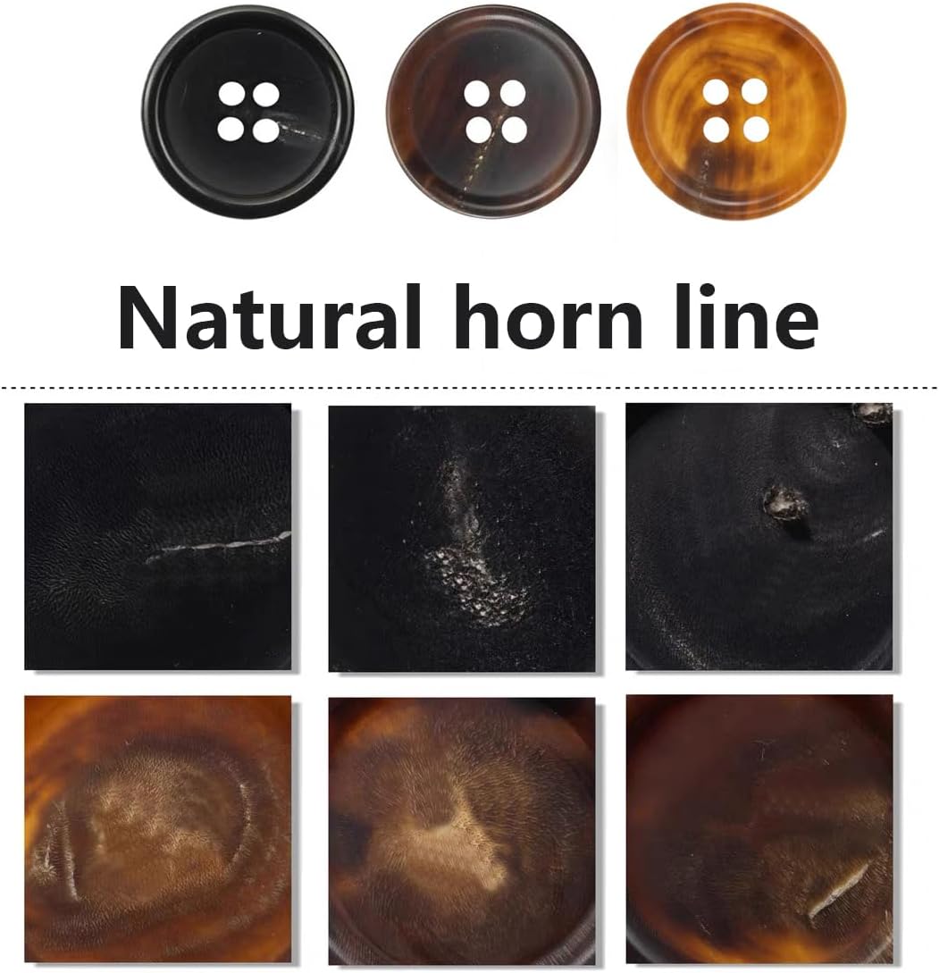 14 Pieces Real Horn Buttons Set for Blazer and Suit, 20mm 15mm Genuine Natural Horn Buttons for Men Women's Jacket Coat Uniforms (Brown) - Image 7