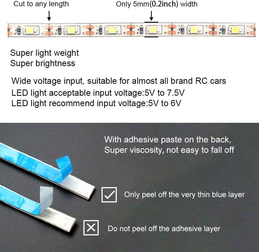 Waterproof LED Light Strips for RC Cars Trucks Airplanes Boats Drones Fixed Wing AR Wing Model Underglow Light (Yellow) - Image 5