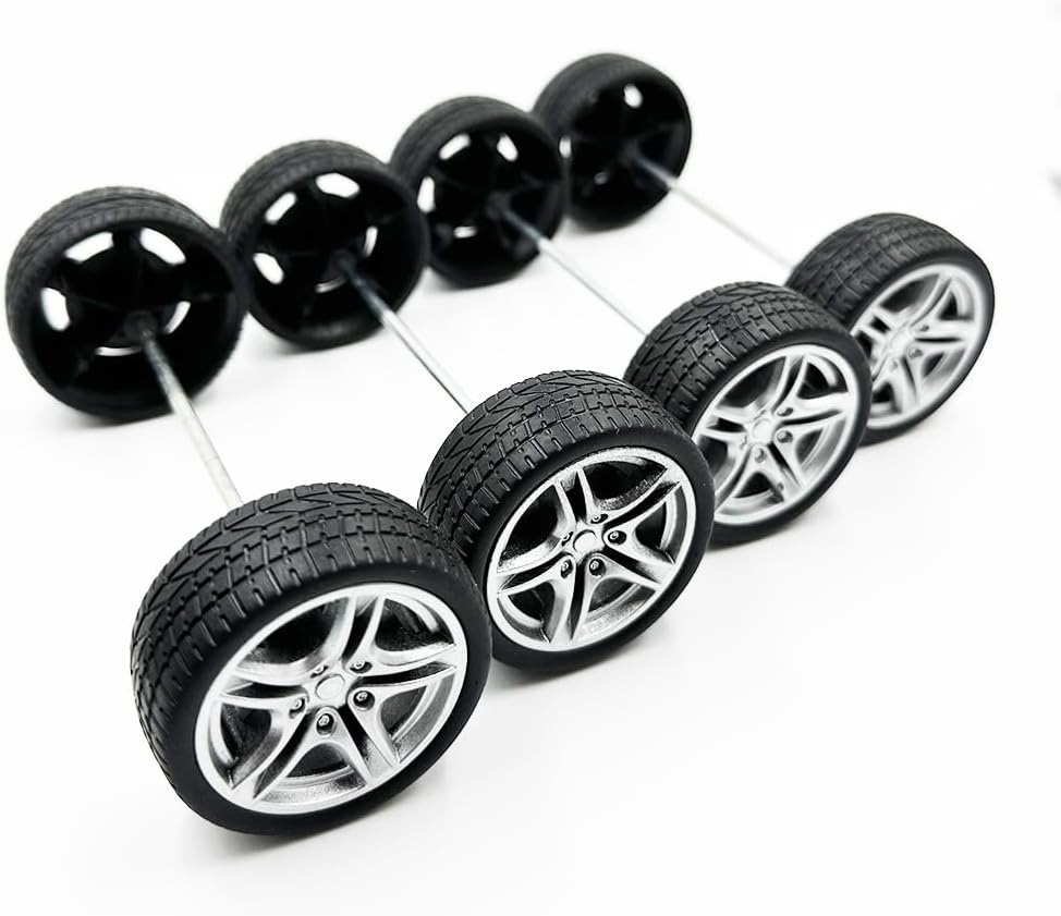 10PCS Toy Car Wheel 48mm Toy Car Rubber Tire Wheels with 5PCS Shaft Round Rod Axles for RC Car Truck Robot DIY Model Toy Parts - Image 2