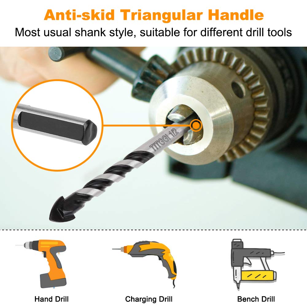 TITGGI 5/16" (10PCS) Masonry Drill Bit Set & Cement Drill Bits, Professional Concrete Drill Bit Set for Glass/Brick/Plastic/Cement/Wood/Tile/Etc, Industrial Strength Carbide Drill Bit Tip - Image 6