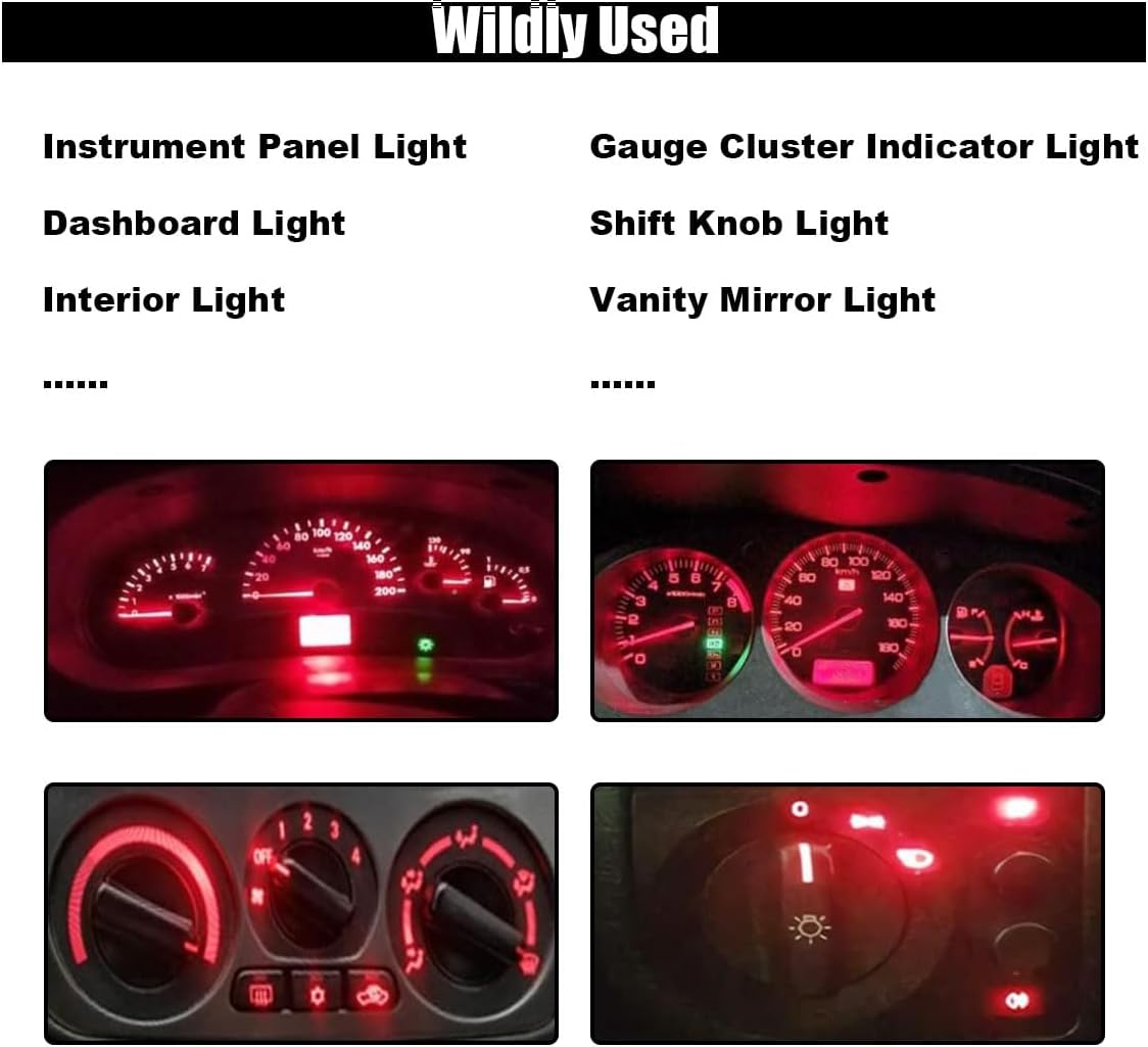 GLSOWEE T5 LED Bulbs, 74 73 37 2721 LED Bulb 12 Volt Replacement, Bright Canbus Error Free, Compatible with Auto Car Gauge Cluster Dashboard Light Lamp Instrument Panel Indicator (Red) - Image 5