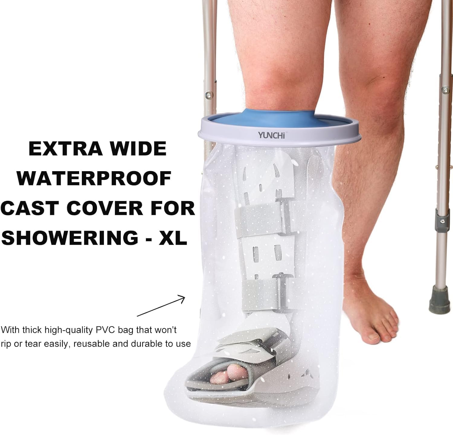 YUNCHI Waterproof Cast Cover for Shower, Extra Wide Leg & Foot Protector for Adults, XL Size, Fits Calf 13 to 28 Inches - Image 2