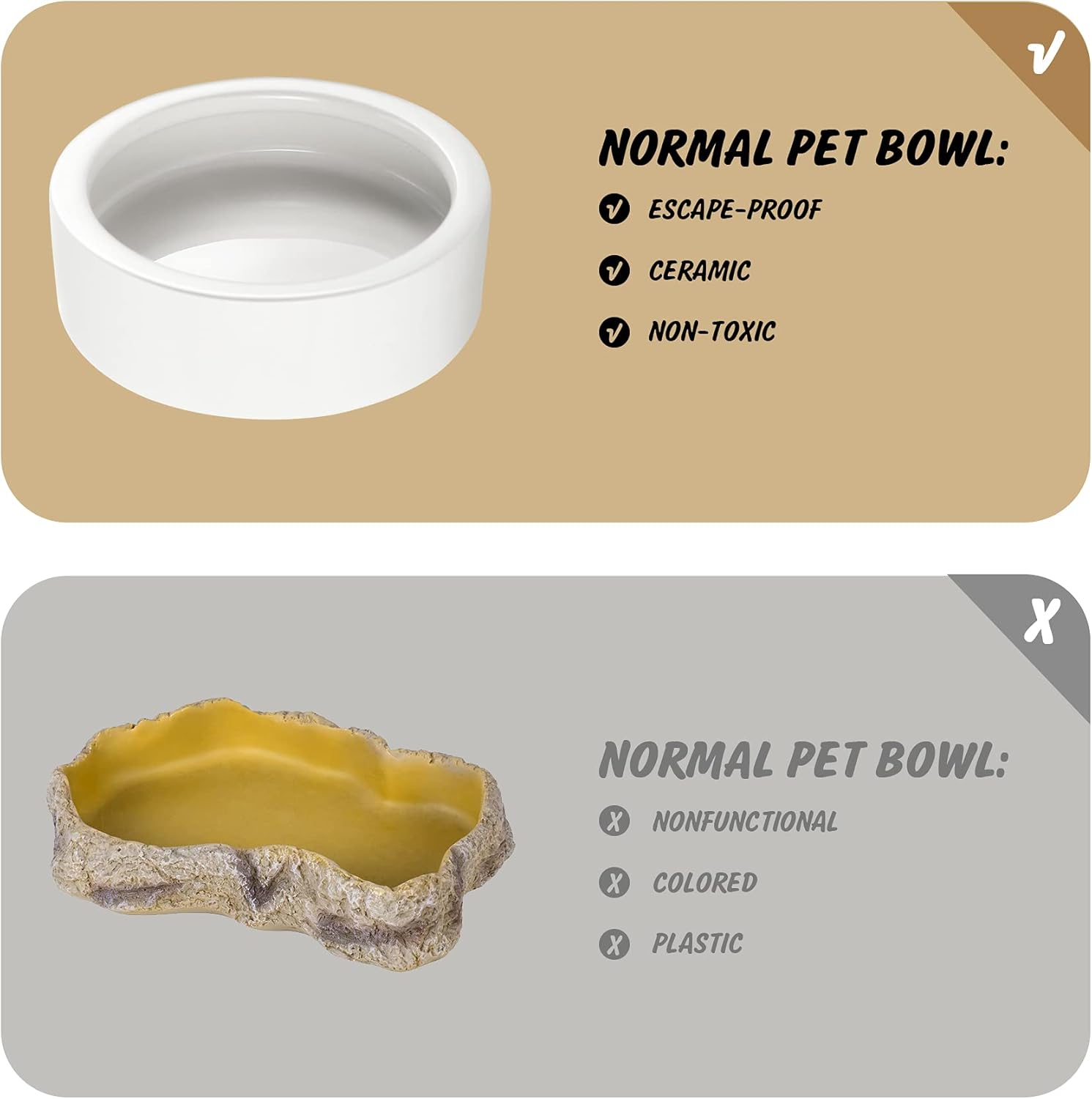 Ceramic Reptile Bowl - Mealworms & Cricket Dish for Gecko, Bearded Dragon & Chameleon - XL(5in) Anti-Escape Feeder - Image 3