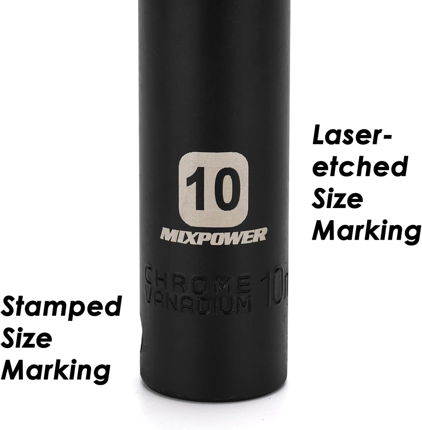 MIXPOWER 6PCS 3/8"Drive 10mm Deep&Shallow Socket, 6 Point & 12 Point, CR-V, Metric, Black Phosphate Finish… - Image 7