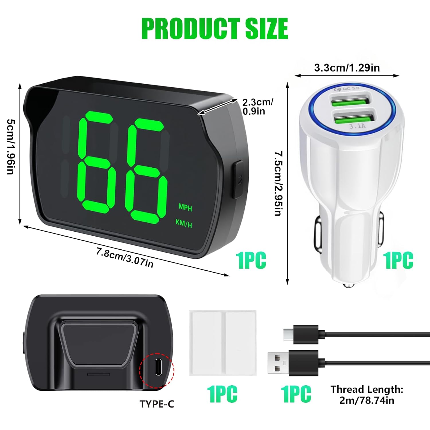 GPS Digital Speedometer for Car MPH, Universal HUD Speed Meter with LED Large Font with USB Cable, Plug and Play for Truck Motor SUV Golf Cart All Vehicles (Contain Car Charger Adapter) - Image 6