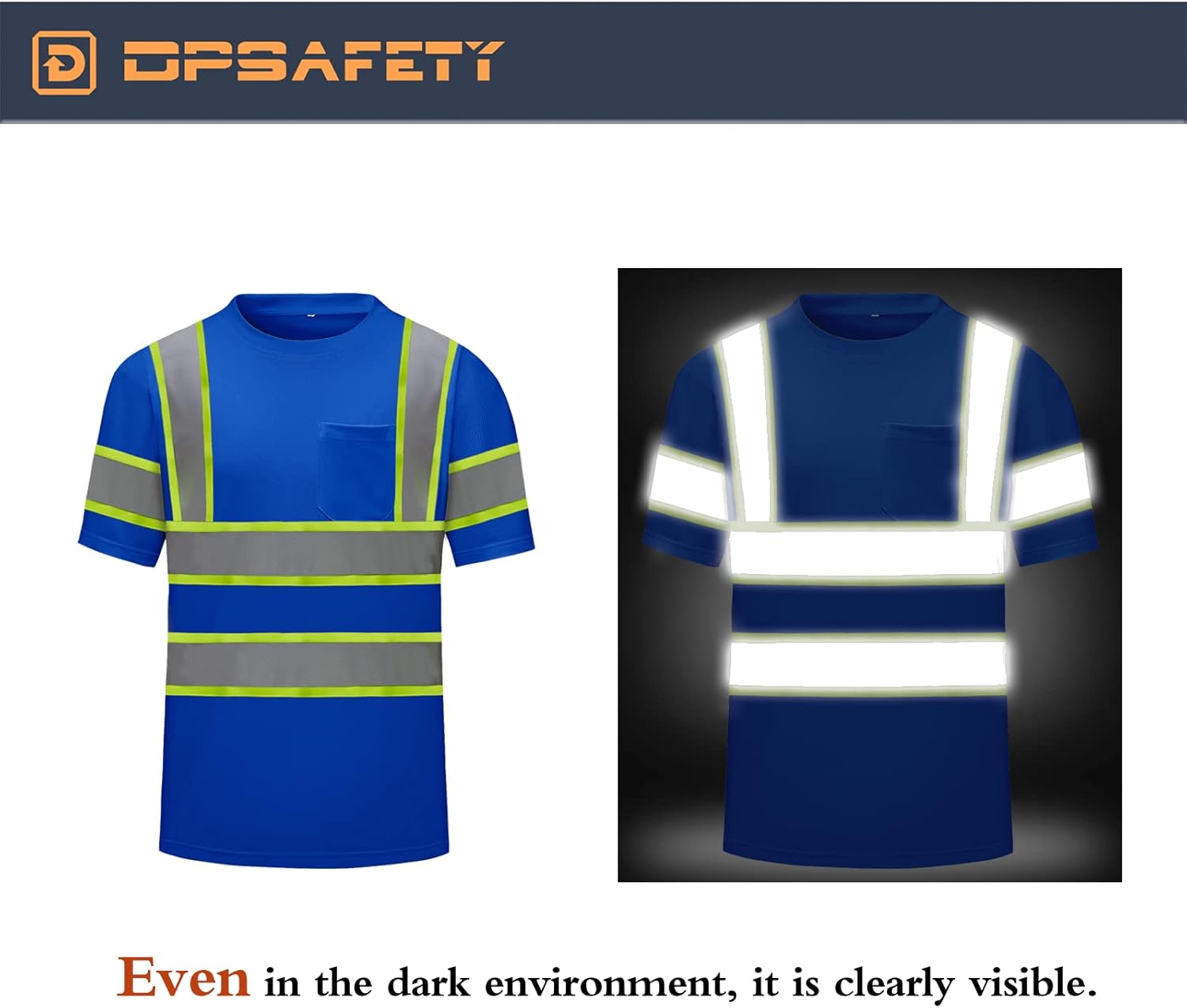 Hi Vis Safety Shirts,High Visibility T Shirts with Reflective Strips and Pocket, Quick Dry Mesh Construction Work Shirt for Men/Women Blue 3pk Large - Image 2
